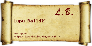 Lupu Balló névjegykártya